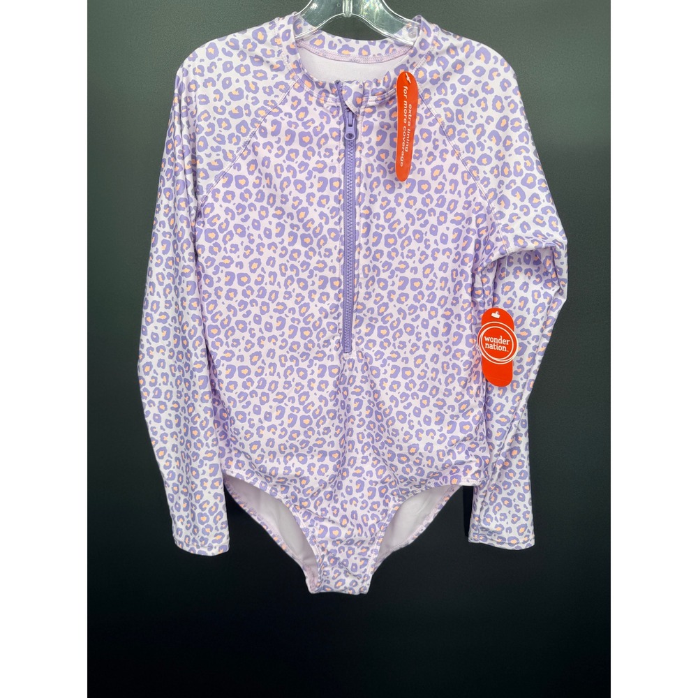 Wonder Nation Swimsuit Kids XXL 18 Violet Sky NEW Leopard Long Sleeve One Piece